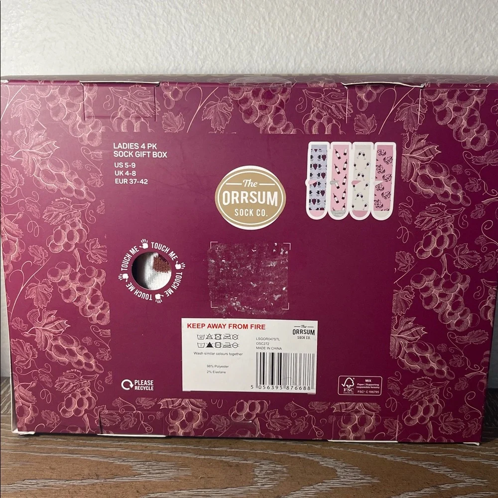 Red Wine Themed Socks Set by Orrsum Sock Co ~ Ladies 4 Pack Size 5-9 NEW
